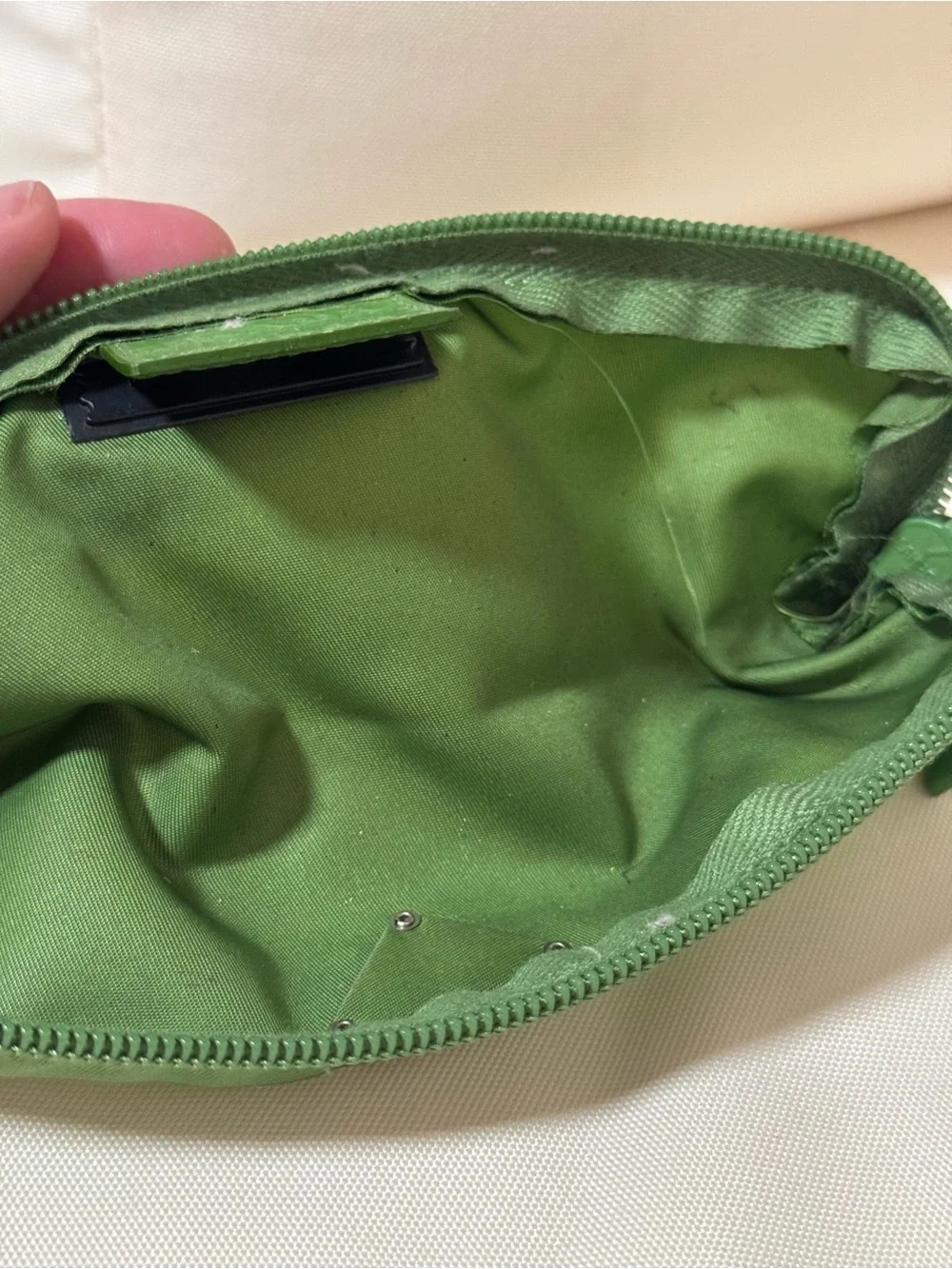 Prada Green Nylon Cosmetic Pouch with Silver Triangle Logo